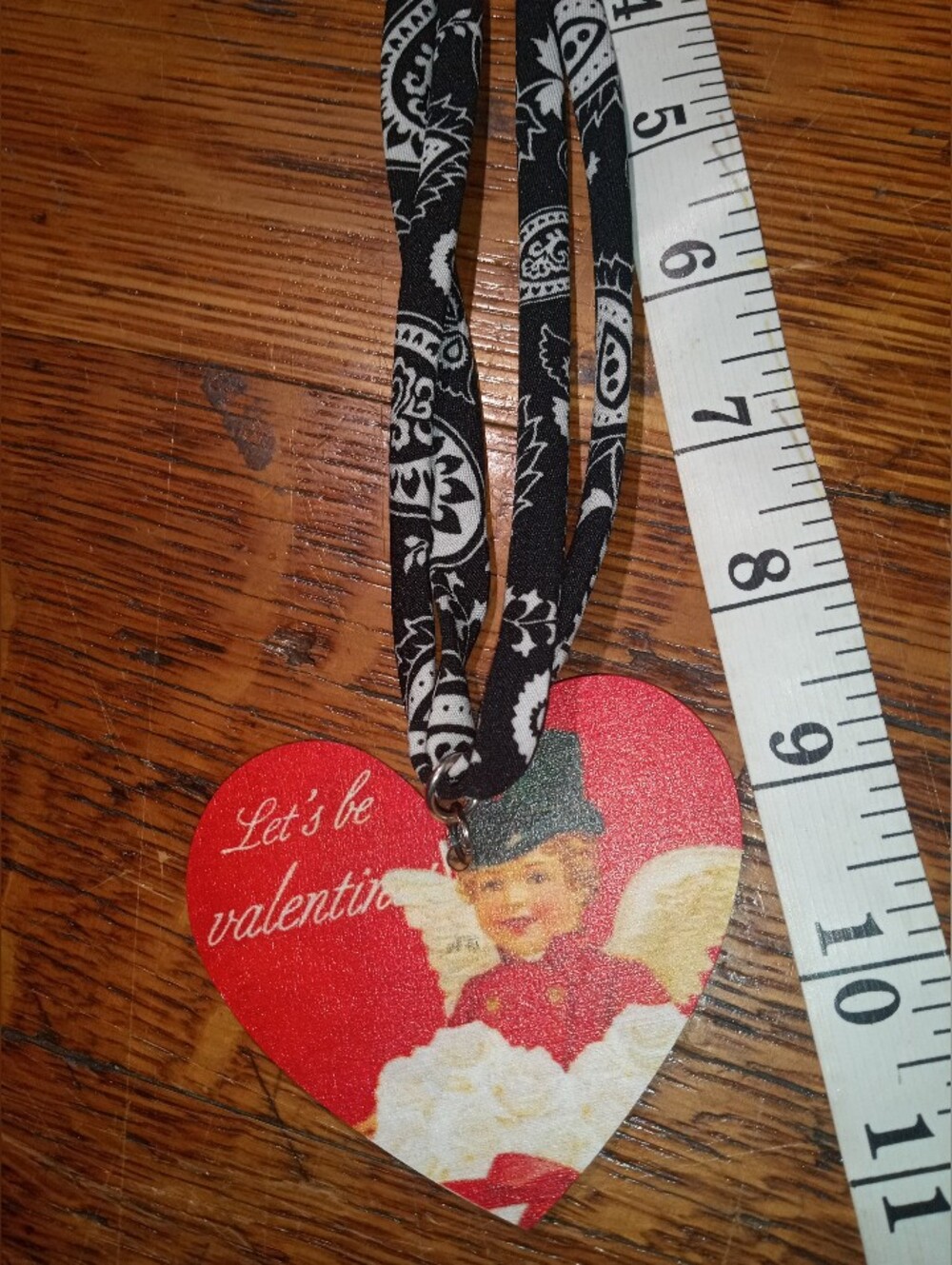 Vintage-Style Red Heart Valentine Pendant Necklace with Black Band